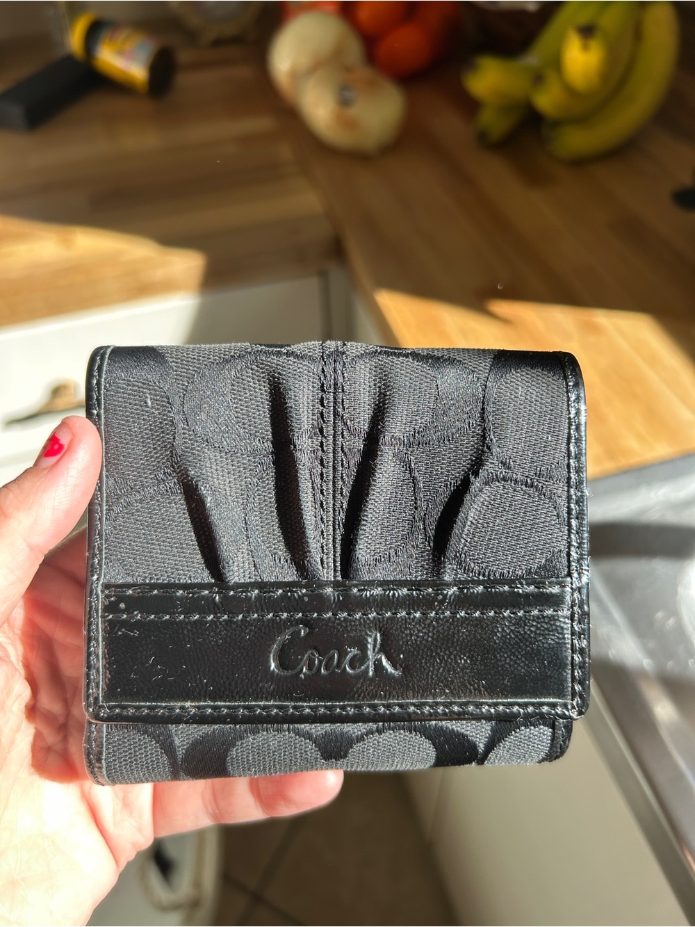 Coach soho Black Signature Compact Card vintage Wallet